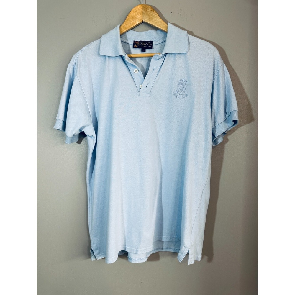 Vintage Villa D Este Women's Large Top Blue Polo Shirt Made Italy Crest Y2K Prep